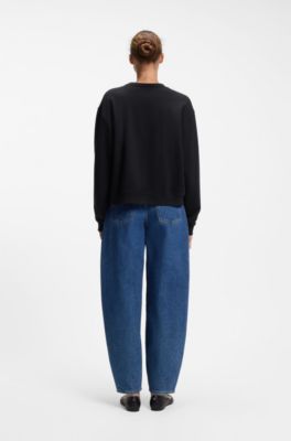 All-gender Cotton-terry sweatshirt with heart logo, Black