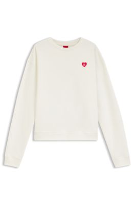 Sudadera unisex en felpa de algod&oacute;n con logo de coraz&oacute;n, Blanco