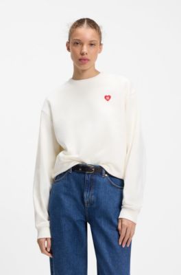 Sudadera unisex en felpa de algod&oacute;n con logo de coraz&oacute;n, Blanco