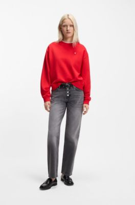 All-gender Cotton-terry sweatshirt with heart logo, Red
