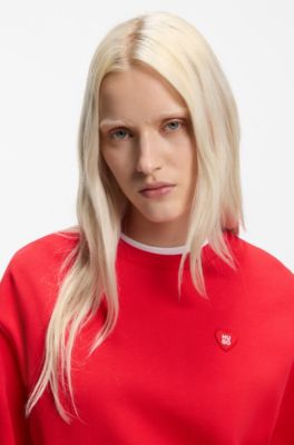 Sudadera unisex en felpa de algod&oacute;n con logo de coraz&oacute;n, Rojo