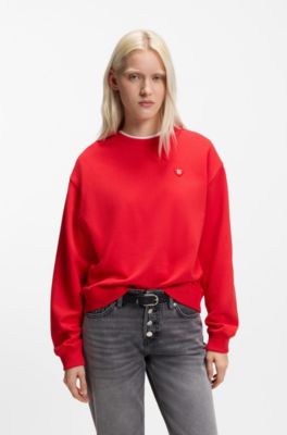 Sudadera unisex en felpa de algod&oacute;n con logo de coraz&oacute;n, Rojo