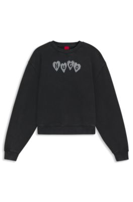 Sudadera en felpa de algod&oacute;n con logo de coraz&oacute;n, Negro