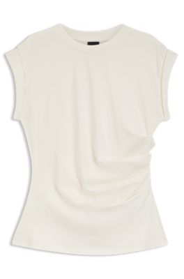 Camiseta slim fit de algod&oacute;n mercerizado con pu&ntilde;os enrollados, Blanco