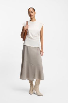 Camiseta slim fit de algod&oacute;n mercerizado con pu&ntilde;os enrollados, Blanco