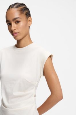 Camiseta slim fit de algod&oacute;n mercerizado con pu&ntilde;os enrollados, Blanco