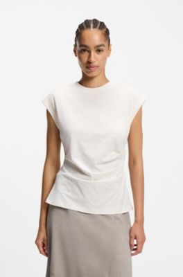 Camiseta slim fit de algod&oacute;n mercerizado con pu&ntilde;os enrollados, Blanco