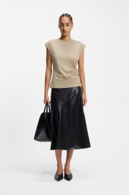 T-shirt Slim en coton merceris&eacute; avec bas de manche retrouss&eacute;s, Beige clair