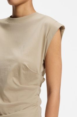 Rolled-cuff slim-fit T-shirt in mercerised cotton, Light Beige