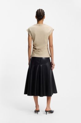 T-shirt Slim en coton merceris&eacute; avec bas de manche retrouss&eacute;s, Beige clair