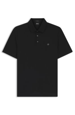 Mercerized-cotton polo shirt with Double B monogram, Black