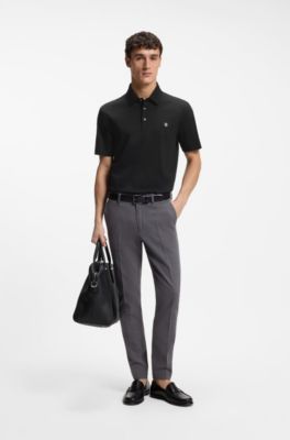 Mercerized-cotton polo shirt with Double B monogram, Black