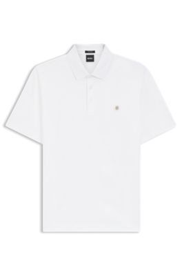 Mercerized-cotton polo shirt with Double B monogram, White