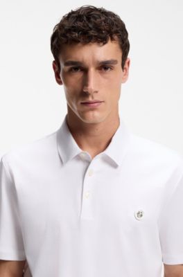 Mercerized-cotton polo shirt with Double B monogram, White