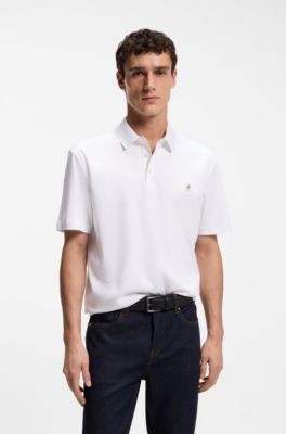 Polo shirt in mercerized cotton with Double B monogram, White