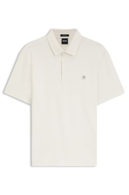 Mercerized-cotton polo shirt with Double B monogram, White