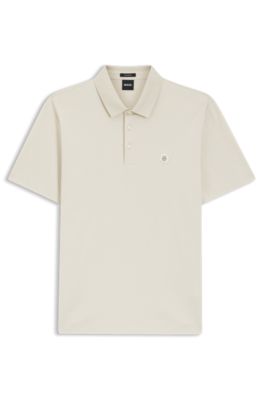 Mercerized-cotton polo shirt with Double B monogram, White