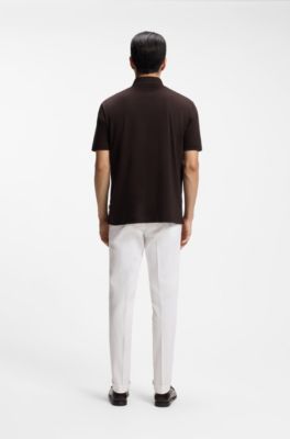 Polo shirt in mercerized cotton with Double B monogram, Dark Brown