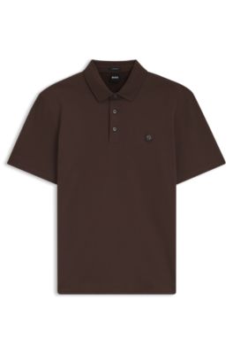 Polo shirt in mercerized cotton with Double B monogram, Dark Brown