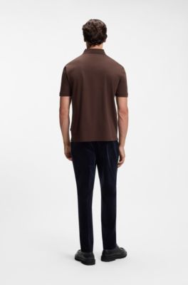 Polo shirt in mercerized cotton with Double B monogram, Dark Brown