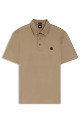 Polo shirt in mercerized cotton with Double B monogram, Khaki