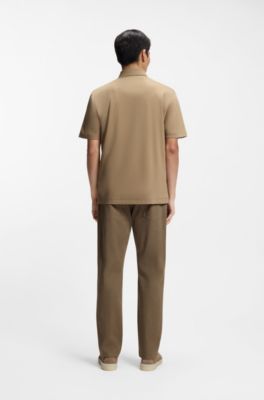 Mercerized-cotton polo shirt with Double B monogram, Khaki