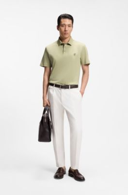 Polo en coton merceris&eacute; &agrave; monogramme Double&nbsp;B, Kaki
