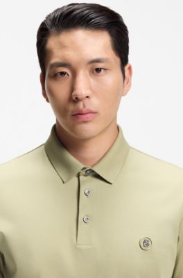 Polo en coton merceris&eacute; &agrave; monogramme Double&nbsp;B, Kaki