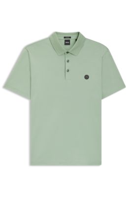 Mercerized-cotton polo shirt with Double B monogram, Light Green
