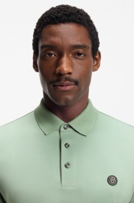 Mercerized-cotton polo shirt with Double B monogram, Light Green