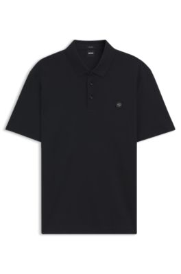 Mercerized-cotton polo shirt with Double B monogram, Dark Blue