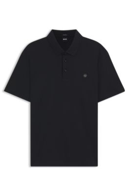 Polo en coton merceris&eacute; &agrave; monogramme Double&nbsp;B, Bleu fonc&eacute;