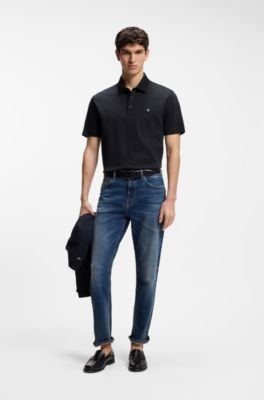 Mercerized-cotton polo shirt with Double B monogram, Dark Blue