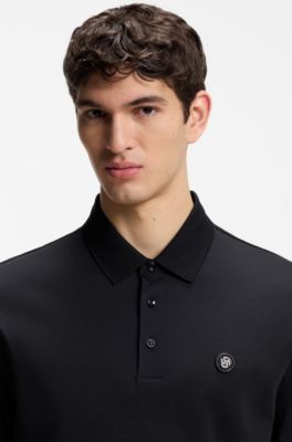 Mercerized-cotton polo shirt with Double B monogram, Dark Blue