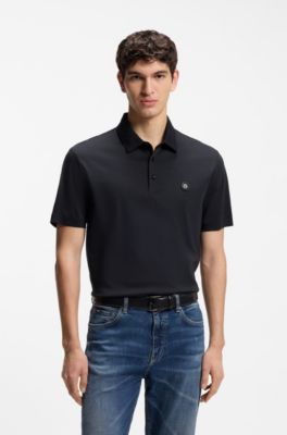 Mercerized-cotton polo shirt with Double B monogram, Dark Blue