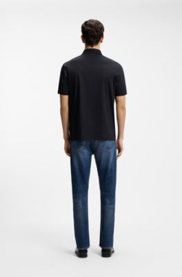 Mercerized-cotton polo shirt with Double B monogram, Dark Blue