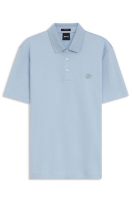 Mercerized-cotton polo shirt with Double B monogram, Light Blue