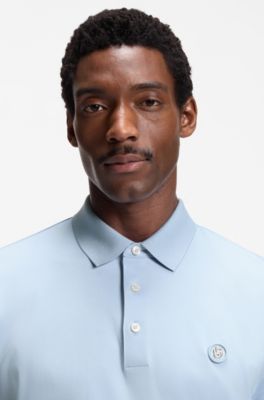 Mercerized-cotton polo shirt with Double B monogram, Light Blue