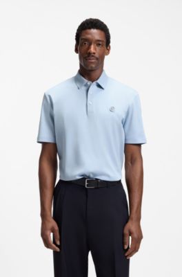 Mercerized-cotton polo shirt with Double B monogram, Light Blue
