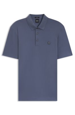 Mercerized-cotton polo shirt with Double B monogram, Light Blue