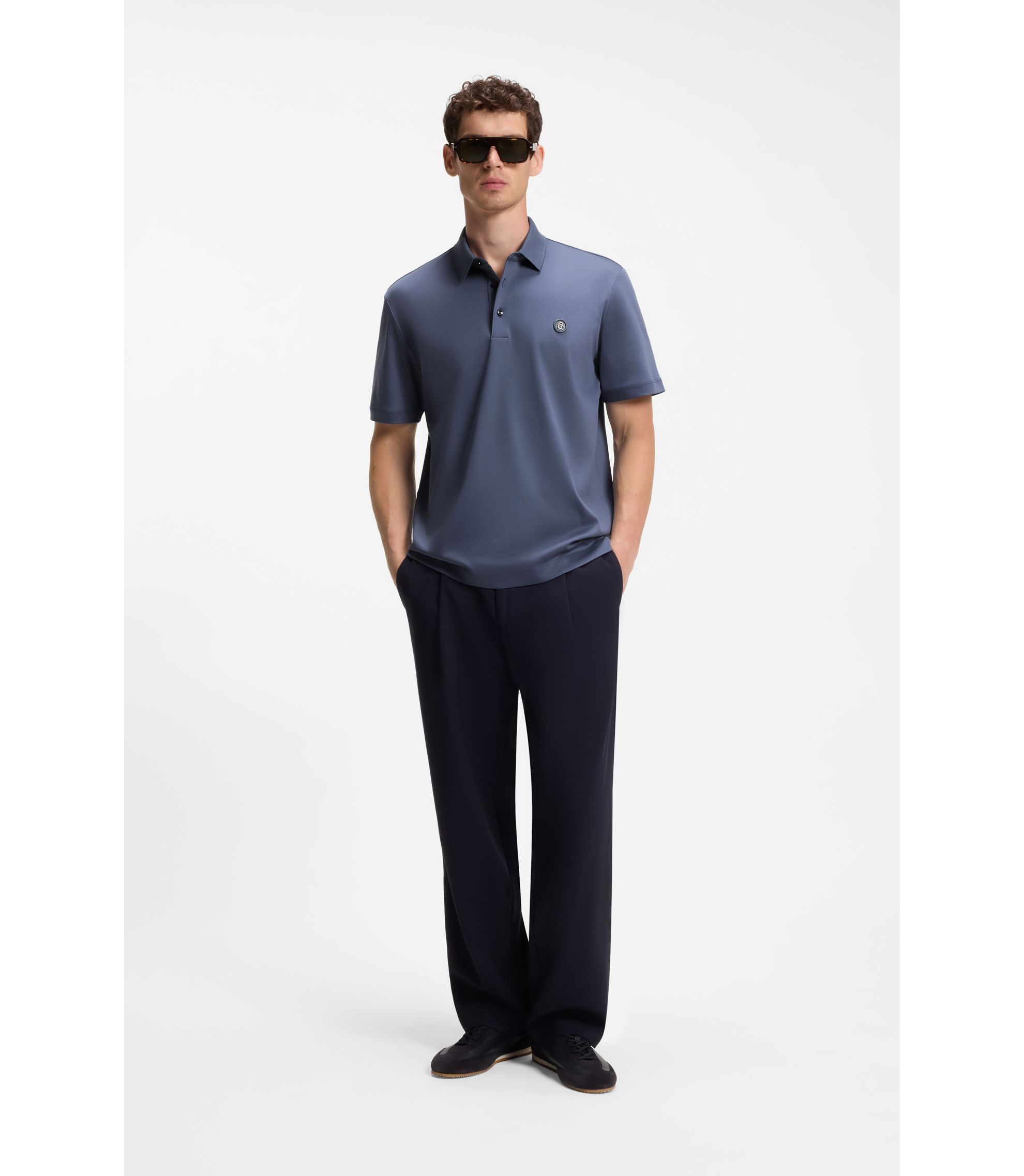 BOSS - Mercerized-cotton polo shirt with Double B monogram - Light 