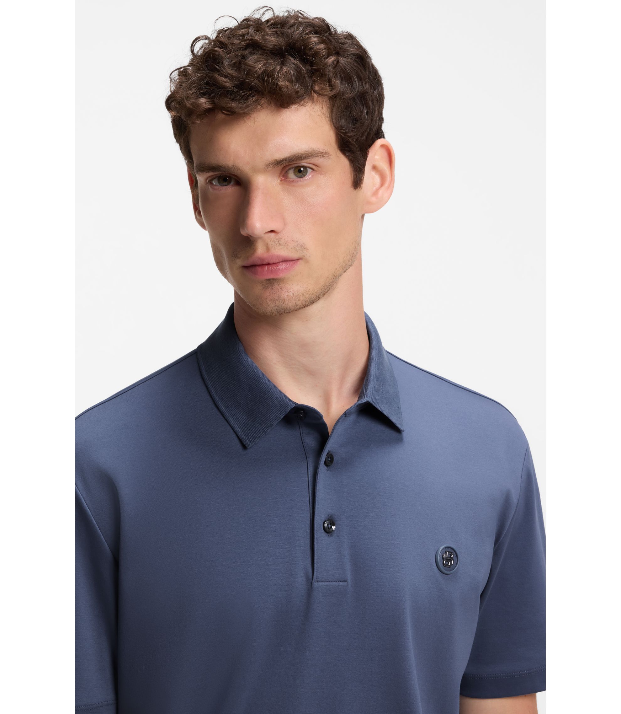 BOSS - Mercerized-cotton polo shirt with Double B monogram - Light