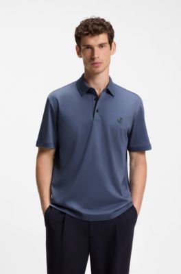 Mercerized-cotton polo shirt with Double B monogram, Light Blue