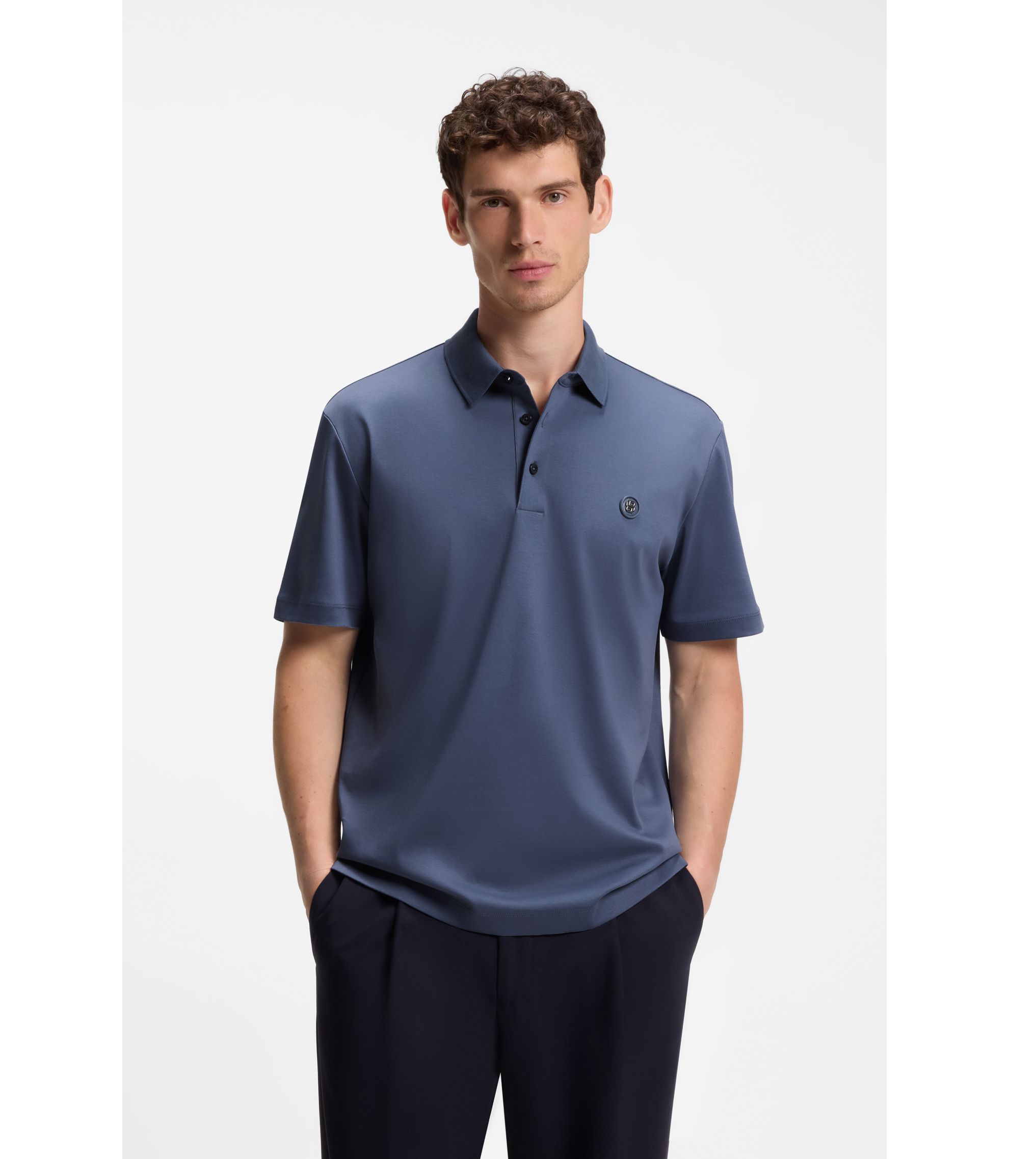 BOSS - Mercerized-cotton polo shirt with Double B monogram - Light 