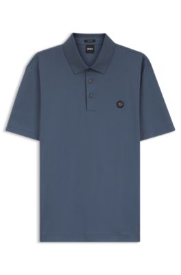 Polo shirt in mercerized cotton with Double B monogram, Light Blue