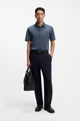 Polo shirt in mercerized cotton with Double B monogram, Light Blue
