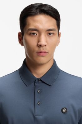 Polo shirt in mercerized cotton with Double B monogram, Light Blue