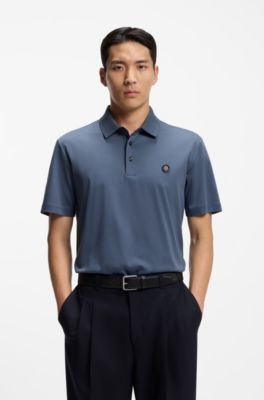 Polo de algod&oacute;n mercerizado con monograma Double B, Celeste