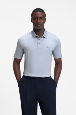 Polo shirt in mercerized cotton with Double B monogram, Light Blue
