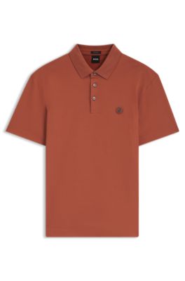 Polo shirt in mercerized cotton with Double B monogram, Dark Red
